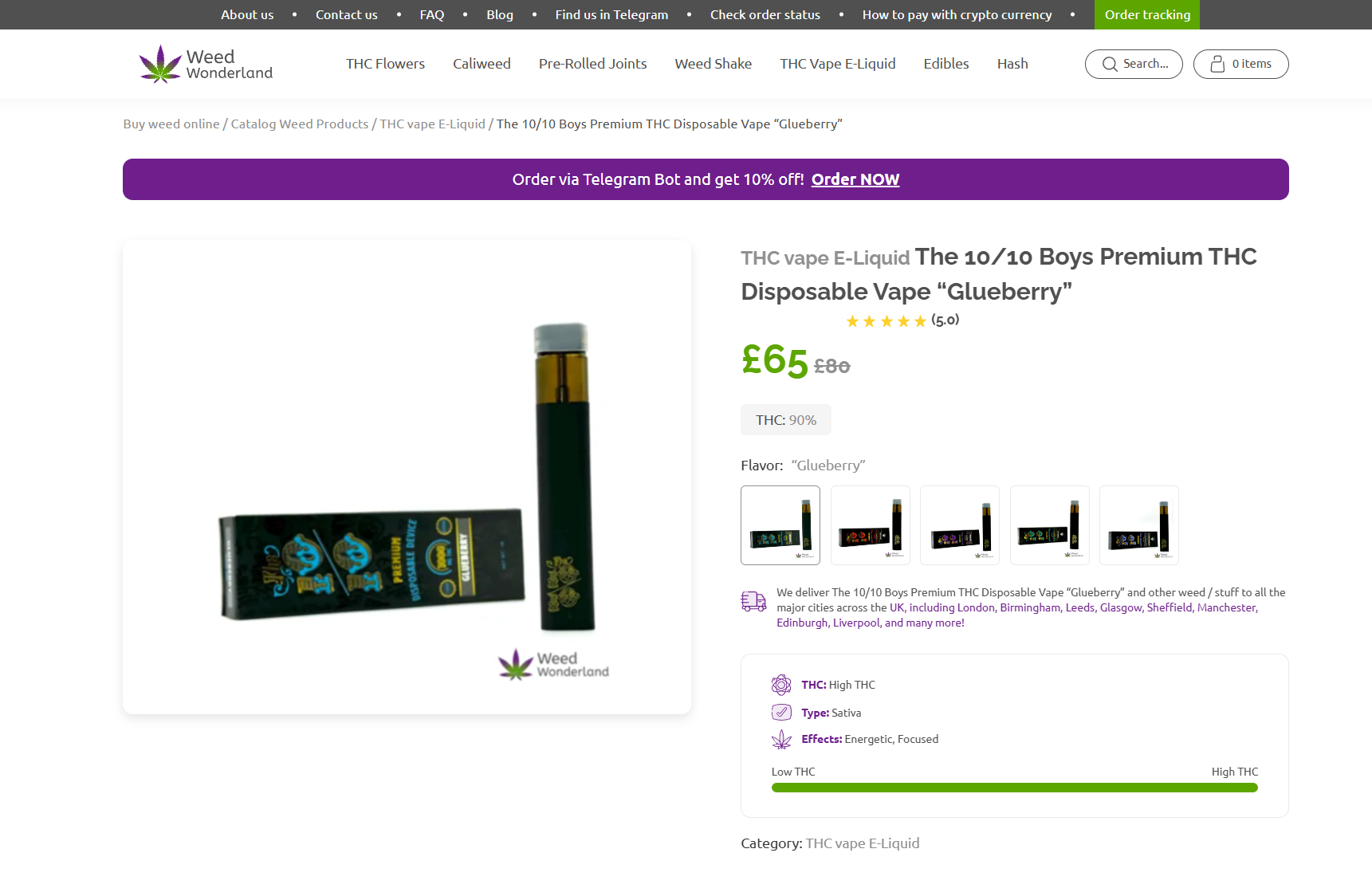 THC vape E-Liquid The 10/10 Boys Premium THC Disposable Vape “Glueberry”